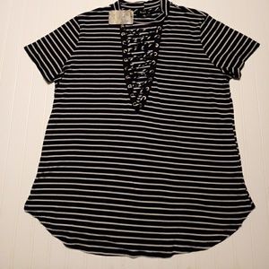Striped Rayon Lace Up Tunic
